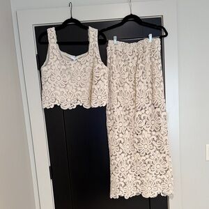 Two-Piece Crochet Lace Tank & Skirt Set in Cream